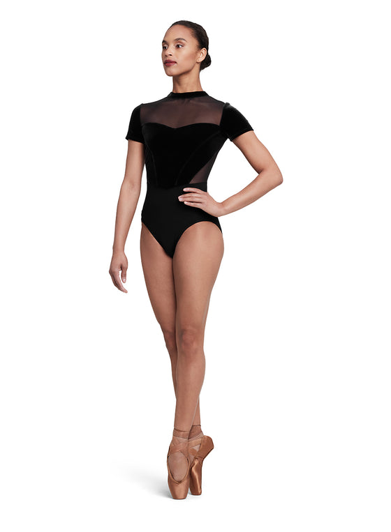 Velvet Mock Neck Short Sleeve Leotard